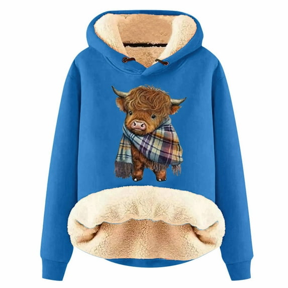 Womens Hoodies Highland Cattle Print Long Sleeve Hooded Sweatshirts Fall Fashion Casual Pullover Tops 2025 Winter Clothes