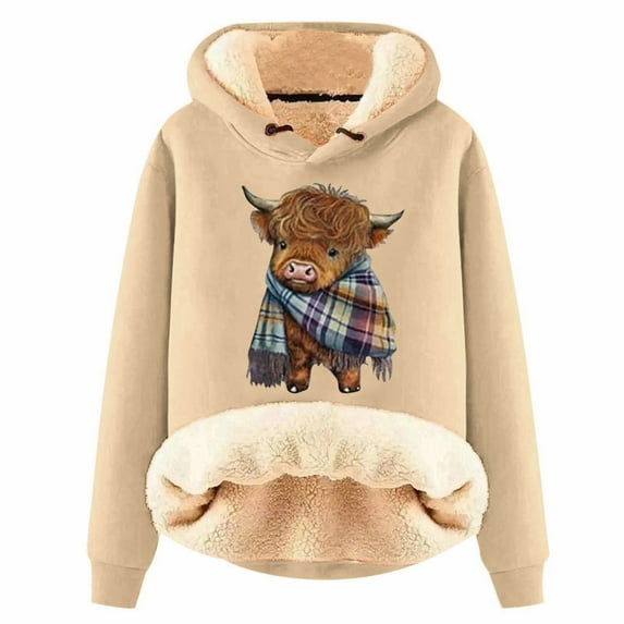 Womens Hoodies Highland Cattle Print Long Sleeve Hooded Sweatshirts Fall Fashion Casual Pullover Tops 2025 Winter Clothes