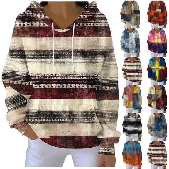 Womens Hoodies Jackets Cropped Sweatshirts Women's Printing Blouses Long Sleeve Pockets Casual Fashion Hooded Sweatshirt Christmas Gift Khaki M