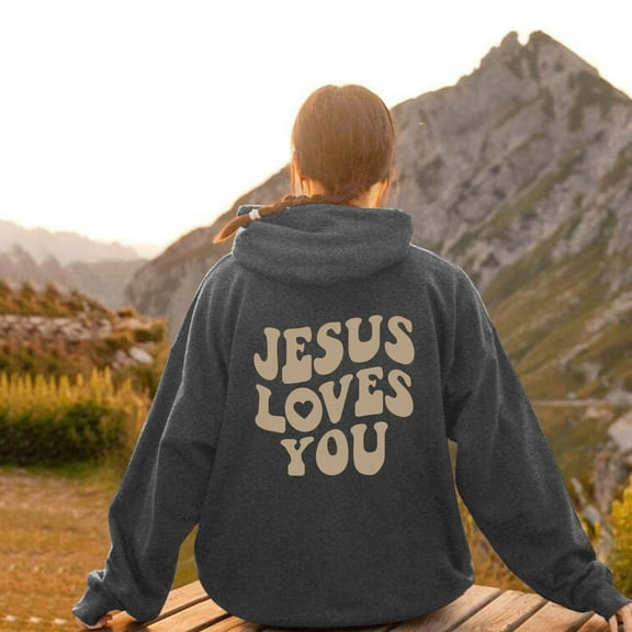 Womens Hoodies Jesus Loves You Hoodies Letter Print Sweatshirt Oversized Womens Pullover Winter Clothes for Women Teens Clothes