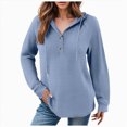 thumbnail image 1 of Towmus Hoodies for Women Half Button Long Sleeve Pullover Casual Drawstring Waffle Pullover Tops Loose Hooded Sweatshirt with Pocket, 1 of 6