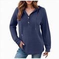 thumbnail image 1 of Towmus Hoodies for Women Half Button Long Sleeve Pullover Casual Drawstring Waffle Pullover Tops Loose Hooded Sweatshirt with Pocket, 1 of 6