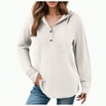 thumbnail image 1 of Towmus Hoodies for Women Half Button Long Sleeve Pullover Casual Drawstring Waffle Pullover Tops Loose Hooded Sweatshirt with Pocket, 1 of 6