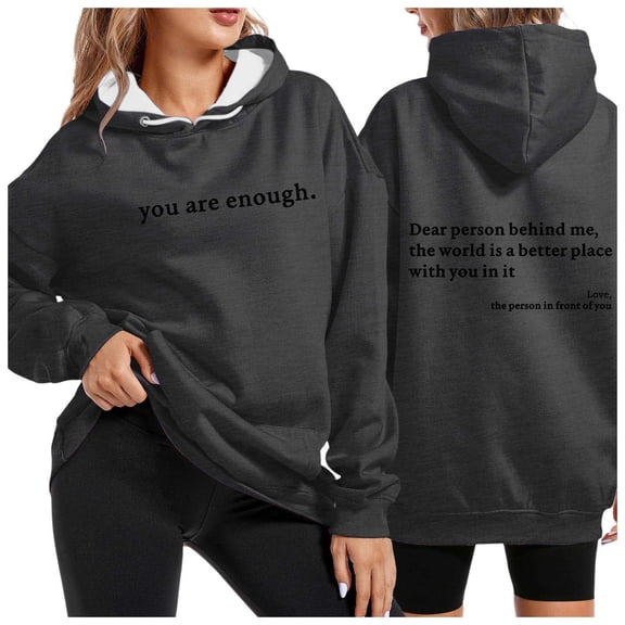 Womens Hoodies Letter Print with Drawstring Long Sleeve Sweatshirt Fall Casual Pullover