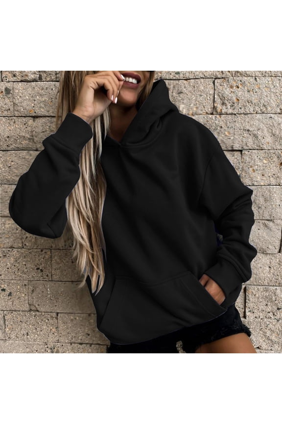 Womens Hoodies Long Sleeve Hooded Sweatshirts Winter Spring Fall Pullover Tops Relaxed Fit Black S