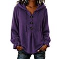 thumbnail image 1 of Womens Hoodies Long Sleeve Hooded Top Small V Neck Button Shirt Sweatshirt Tops Solid Fall Winter Casual Outerwear, 1 of 4
