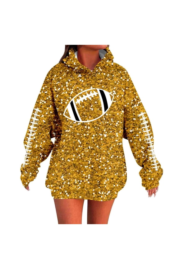 Womens Hoodies Long Sleeve Sequin Embellished Loose Sweatshirt Casual Pullover Sparkly Gold XXL