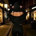 thumbnail image 1 of Womens Hoodies Long Sleeve Solid Backless Mesh Cutout Pullover Sweatshirt Sport Casual Wear Black L, 1 of 7