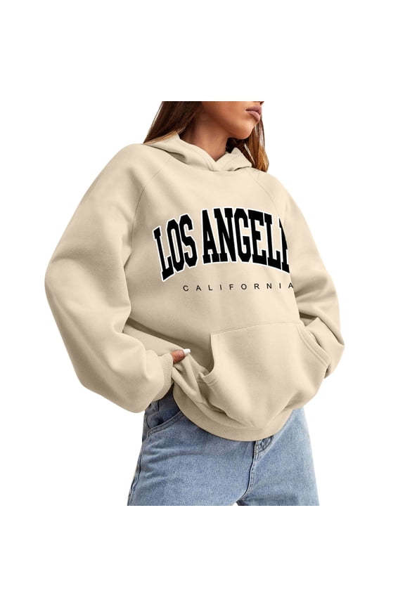 Womens Hoodies Long Sleeve Womens Pullover Sweatshirt Cute Hoodies Beige Hoodies for Women Winter Essentials Women's Clothing