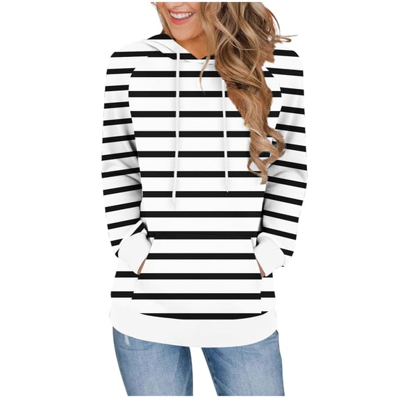 Womens Hoodies Loose Lightweight Comfort Sweatshirts Casual Long Sleeve Stripe Tops with Pockets