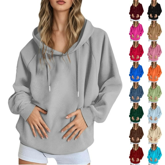 Womens Hoodies Oversized Crewneck Sweatshirts Casual Pullover Long Sleeve Hooded Y2k ClothesFall Fashion for Women 2025 Trendy (Brick Red,Large)