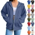 thumbnail image 1 of Womens Hoodies Oversized Sweatshirts Fall Blouse Long Sleeve Pockets Hoodied Fashion Outfits Casual Jackets Navy 3XL, 1 of 7