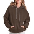 thumbnail image 1 of Womens Hoodies Oversized Sweatshirts Fall Solid T-Shirt Long Sleeves Drawstring Blouse Round Neck Fashion Outfits Casual Jackets Coffee L, 1 of 8