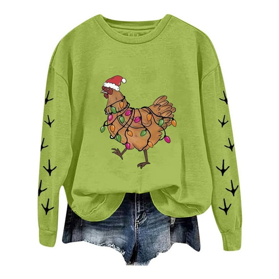 Womens Hoodies Oversized Sweatshirtz Funny Graphic Chicken Printed Long Sleeve Crewneck Slim Trendy Outfits Clothes 2025