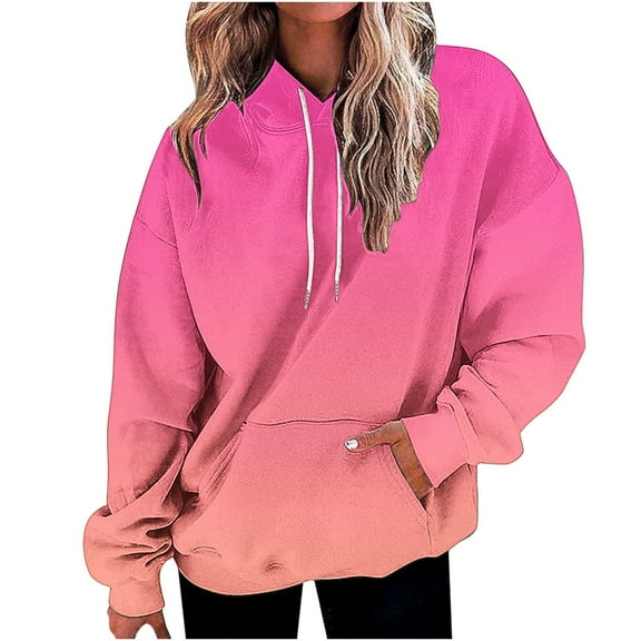 Womens Hoodies Plus Size Fashion Gradient Printed Hooded Sweatshirts Fall Winter Long Sleeved Pullover Tops Casual Loose Hoody Jacket Outwears with Pocket