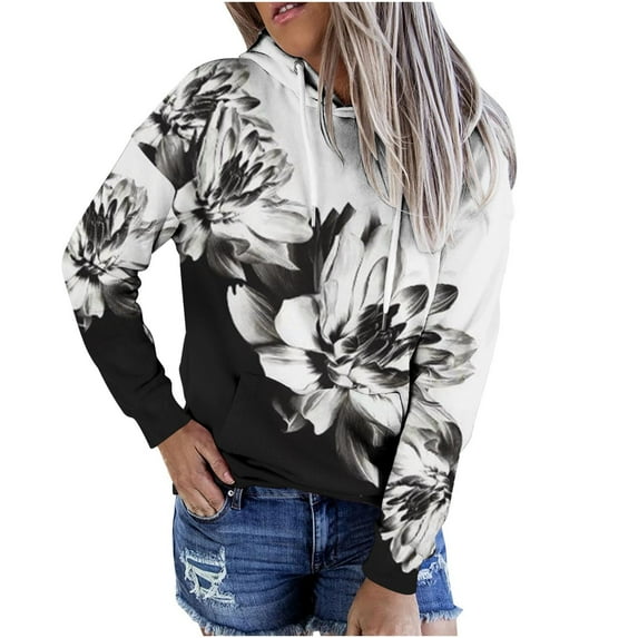 Womens Hoodies Polyester Cotton Hooded Sweatshirt Long Sleeve Pocket Gradient Color Drawstring Hoodie Pullovers (Small, Black 03)