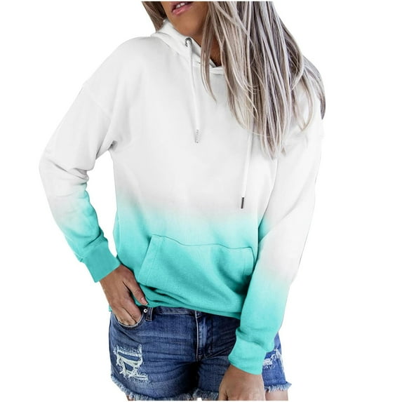 Black and Friday Deals,Womens Hoodies Polyester Cotton Hooded Sweatshirt Long Sleeve Pocket Gradient Color Drawstring Hoodie Pullovers (XL, Sky Blue)