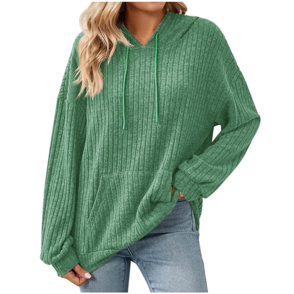 Womens Hoodies Pullover Casual Long Sleeve Casual Loose Solid Color Hooded Pocket Drawstring Long Sleeves Tops