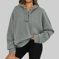 thumbnail image 1 of Womens Hoodies Pullover Sweatshirt with Pockets Sweatshirt Hooded V Neck Button Hoodies Tunic Pullover Tops, 1 of 9