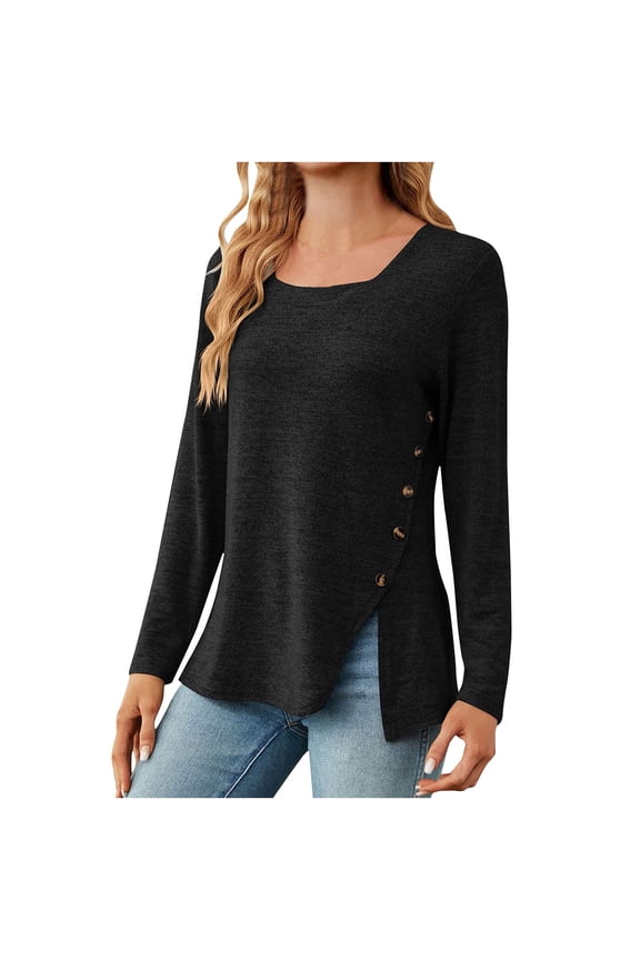 Womens Hoodies Pullover Womens Long Sleeve T Shirt Women's Fashion -Neck Button Lace Long Sleeve Loose T-shirt