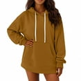 thumbnail image 1 of Womens Hoodies Pullover Comfy Hooded Oversized Long Sweatshirts Ladies Casual Fall Sweaters Tops with Pockets Brown M, 1 of 4