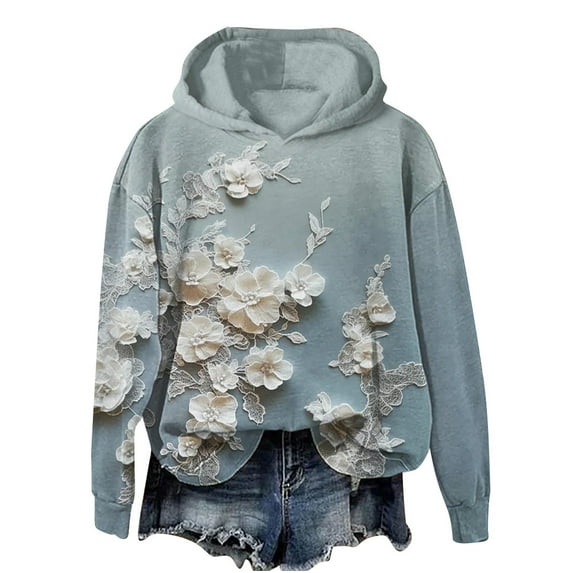 Womens Hoodies Pullover Floral Print Oversized Hooded Sweatshirt Long Sleeve Loose Top with Hood (Multicolor XL)