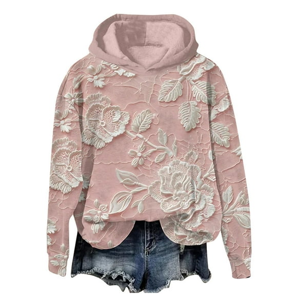 Womens Hoodies Pullover Floral Print Oversized Hooded Sweatshirt Long Sleeve Loose Top with Hood (Multicolor XL)