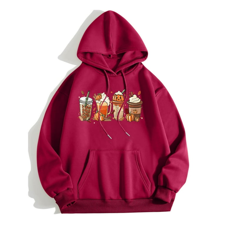 Days Deals Womens Hoodies Pullover Graphic And Winter New Solid Color Printed Long Sleeve Hooded Loose Large Size Casual Sweatshirt Women