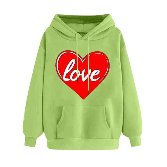 Womens Hoodies Pullover Graphic Printed Sweatshirts Hooded Pullover Tops Valentine's Day Long Sleeve with Pockets