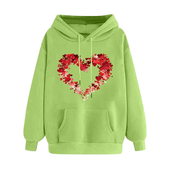Womens Hoodies Pullover Graphic Printed Sweatshirts Hooded Pullover Tops Valentine's Day Long Sleeve with Pockets