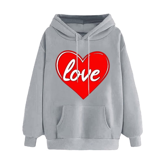 Womens Hoodies Pullover Graphic Printed Sweatshirts Hooded Pullover Tops Valentine's Day Long Sleeve with Pockets