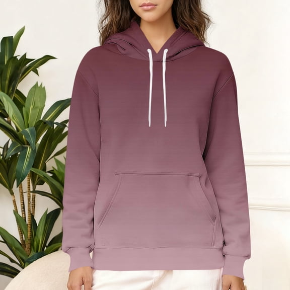 Womens Hoodies Pullover Oversized New Fashion Women's Casual Print Long Sleeve Hooded Sweatshirt Drawing Pocket Tops Blouse Style B-24 Pinky S