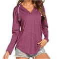 thumbnail image 1 of Womens Hoodies Pullover Oversized Sweatshirt Long Sleeve V-Neck Tops Solid Color Loose Casual Sweater Irregular Hem Shirt (Hot Pink S), 1 of 7