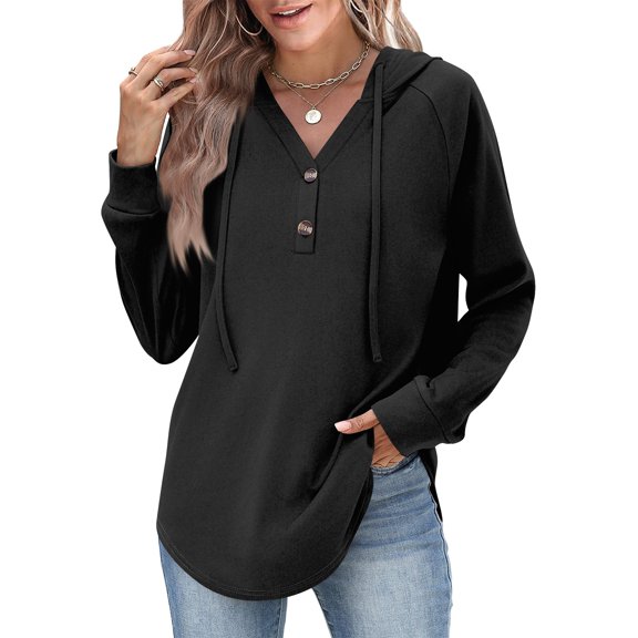 Womens Hoodies Pullover Sweaters Tunic Tops for Women Loose Fit Dressy Oversized Sweatshirt with Buttons
