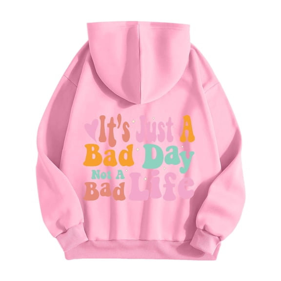 Womens Hoodies Pullover Word Graphic Vintage Preppy Clothes Long Sleeve Tops Hooded Sweatshirts for Teen Girls Pink M