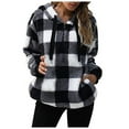 thumbnail image 1 of Womens Hoodies Quarter Zip Up Plaid Print Long Sleeve Hooded Sweatshirts Fall Winter Casual Fashion Jackets, 1 of 3