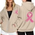thumbnail image 1 of Womens Hoodies Ribbed Pullover Hoodie Streetwear Gym Women's Zip Up Hoodie Pullover Cancer Awareness Month Long Sleeve Pocket Drawstring Casual Sweatshirt For Everyday Wear, 1 of 6