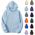 thumbnail image 1 of Womens Hoodies Sawvnm Women's Casual Fashionable Long Sleeved Hooded Pocket Top Long Sleeve Hooded Pullover Sweatshirts Blouse for Daily Wear Light Blue 3XL, 1 of 8