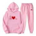 thumbnail image 1 of Womens Hoodies Sets Usmixi Hooded Sweatsuit Sets for Women Plus Size Classic ECG Print Sweatshirt and Drawstring Jogger Sweatpant Lounge Set Pocket Tracksuit Set Under $5, 1 of 4