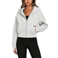 thumbnail image 1 of Womens Hoodies Solid Long Sleeve Sweatshirt Casual Zip Up Cropped Pullover Tops Fleece Lined Winter, 1 of 6