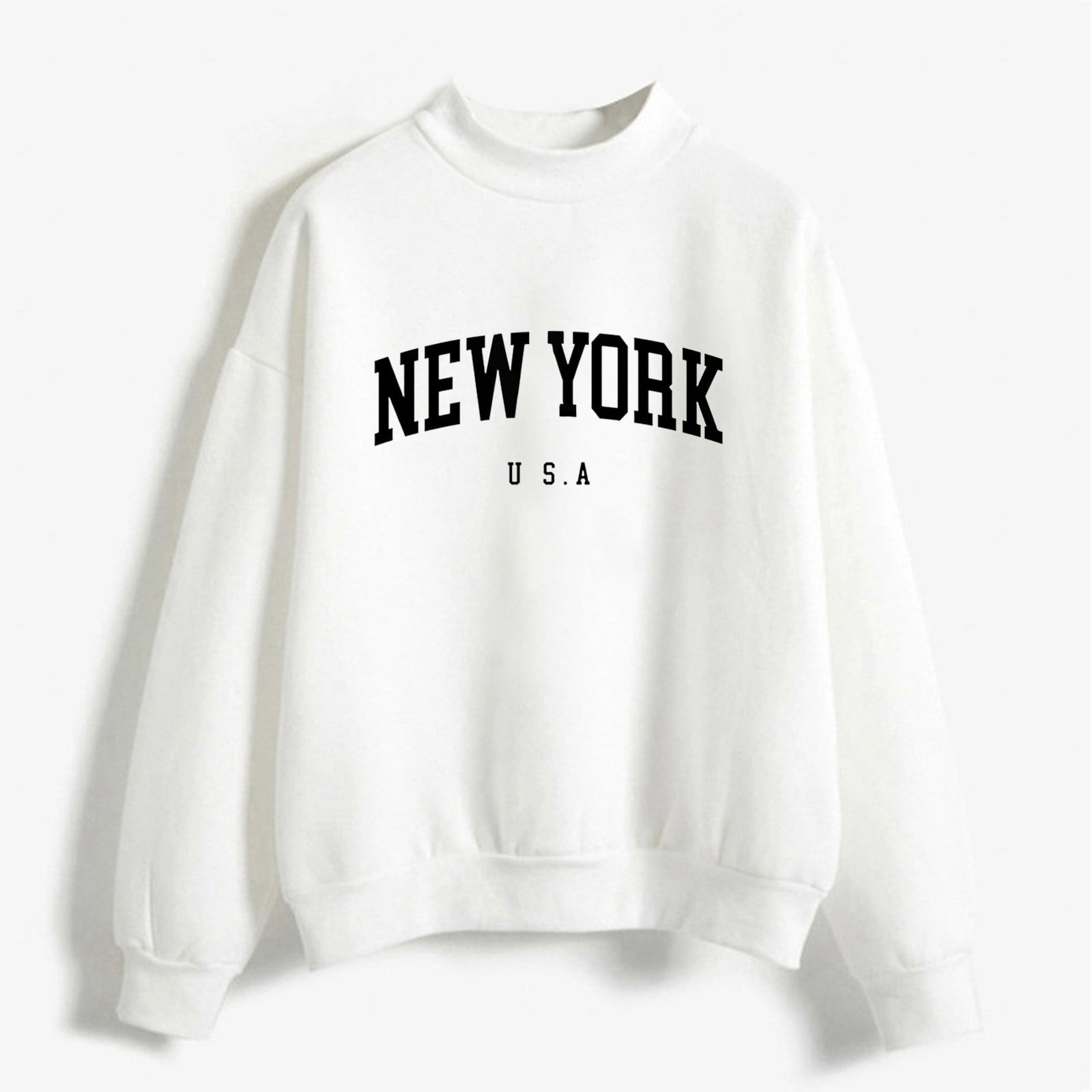 Womens Hoodies Sweatshirts Fashion Pullover Autumn Winter O Neck Solid Color Prints Long Sleeve Pullover Sweatshirt White Walmart