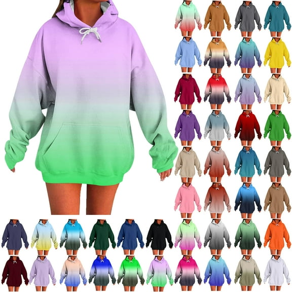 Womens Hoodies Sweatshirts Women's Trendy Winter Long Sleeve Solid Color Casual Loose Hooded Tops Pullover Blouse Green#02 L