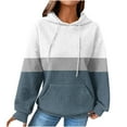 thumbnail image 1 of Womens Hoodies Trendy Casual Loose Drawstring Long Sleeve Round Neck Color Block Sweatshirts Tops Blouse Plain Hoodie Tops,Blue 1,XL, 1 of 5