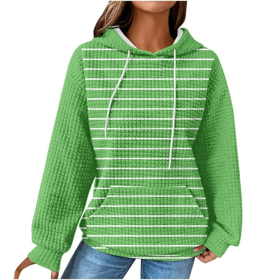 Womens Hoodies Trendy Casual Loose Drawstring Long Sleeve Round Neck Color Block Sweatshirts Tops Blouse Plain Hoodie Tops,Green 2,M