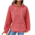 thumbnail image 1 of Womens Hoodies Trendy Casual Loose Drawstring Long Sleeve Round Neck Color Block Sweatshirts Tops Blouse Plain Hoodie Tops,Watermelon Red,M, 1 of 5