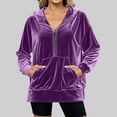 thumbnail image 1 of Womens Hoodies Trendy New Zip up Hoodie for Women Velvet Long Sleeve Half Zip Sweatshirts Casual Loose Oversized Pullover Tops with Pocket Purple L, 1 of 6