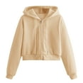 thumbnail image 1 of Womens Hoodies For Women Casual Solid Long Sleeve Zipper Hooded Sweatshirt Tops With Pocket Splice Design Loose Fit Soft Polyester Jacket Daily Wear L Sweatshirt For Women, 1 of 7