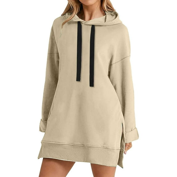Womens Hoodies For Women Hoodie Sweatshirt Dress Knee Length Long Pullover Tops With Split Plush Lined Oversized Tunic Design Front Pocket Versatile Casual Wear Xl Sweatshirt For Women