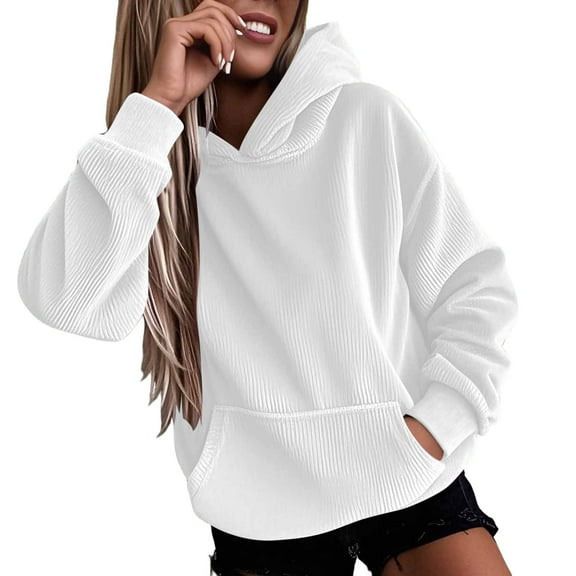 Womens Hoodies For Women Solid Warm Corduroy Hoodie Sweatshirt Pullover Long Sleeve With Pocket Oversized Fit Trendy Fall Color Comfortable Casual Daily Wear Pair With Jeans Xl Sweatshirt For Women