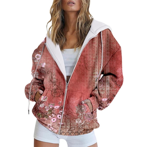 Womens Hoodies For Women Spring Autumn Fashion Hooded Sweatshirt Long Sleeve Zipper Sport Coat Loose Jacket Soft Breathable Polyester Versatile Outfit 4Xl Sweatshirt For Women